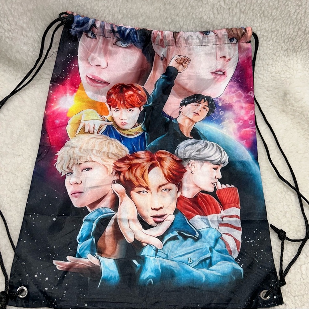 K-Pop BTS Boys nylon cinch drawstring bag backpack 17"